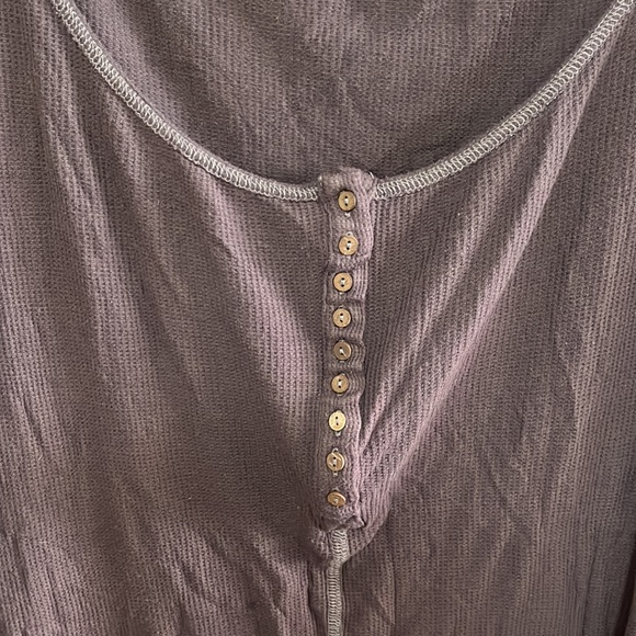 Free People Waffle Long Sleeve Henley Thermal Purple Brown Oversized Medium M - Picture 3 of 6
